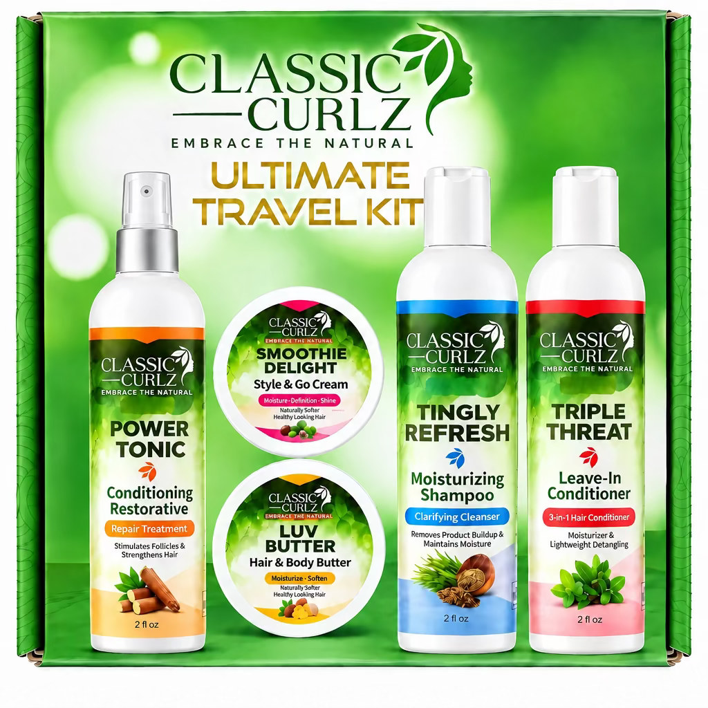 Classic Curlz Ultimate Travel Kit Bundle — TSA Approved Size Natural Hair Care 5 Products