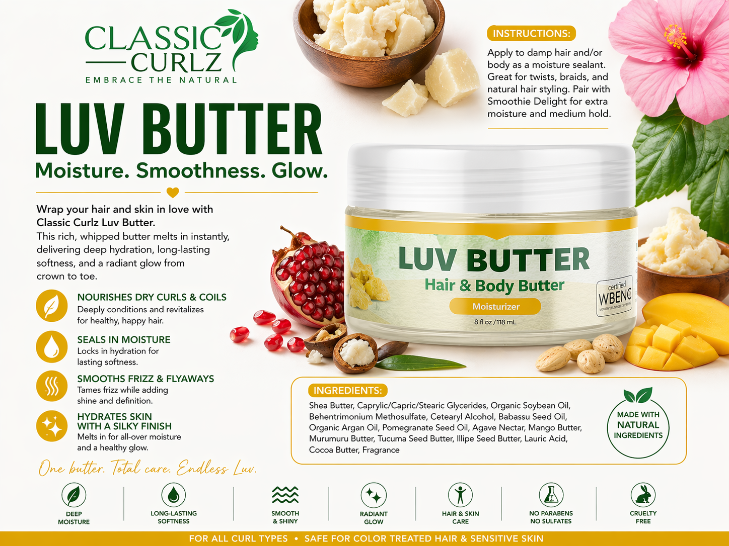 Classic Curlz Luv Butter — Hair and Body Butter Moisture Seal 8 fl oz