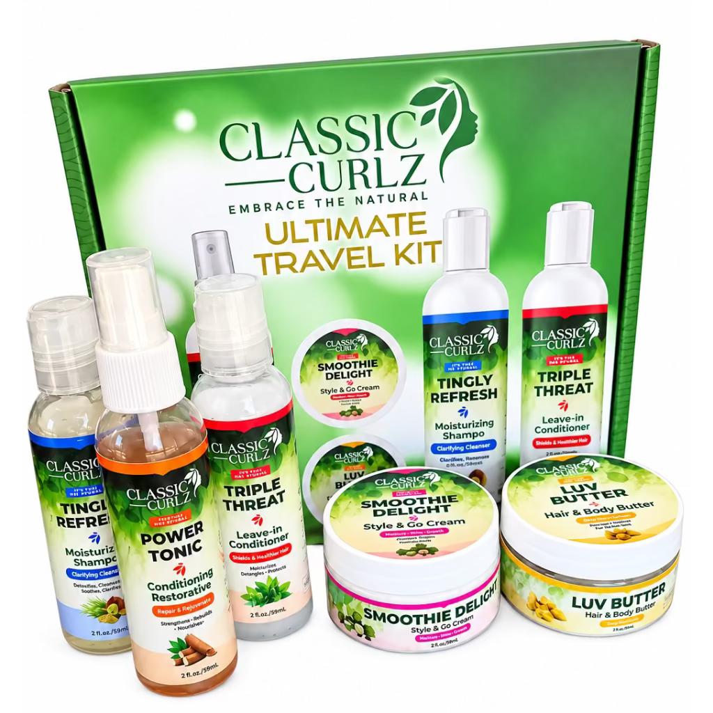 Classic Curlz Ultimate Travel Kit Bundle — TSA Approved Size Natural Hair Care 5 Products