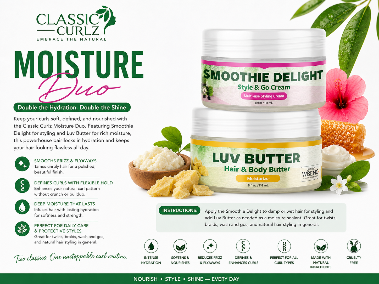 Classic Curlz Moisture Duo Bundle — Smoothie Delight and Luv Butter Styling and Sealing Set