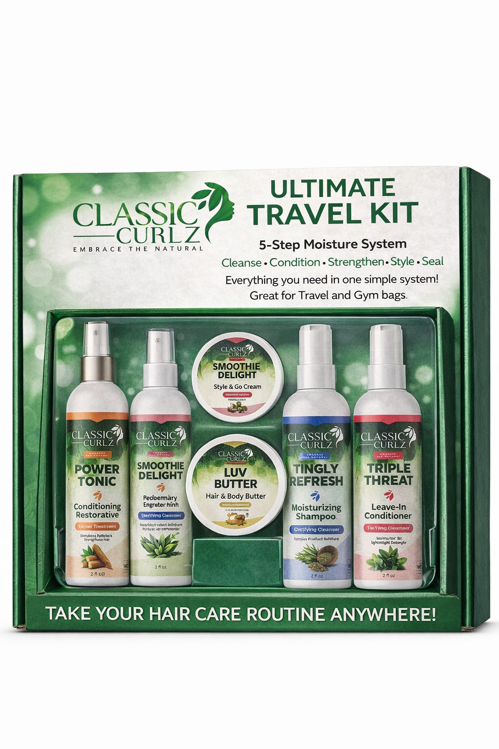 Classic Curlz Ultimate Travel Kit — TSA Approved Natural Hair Care 5 Products