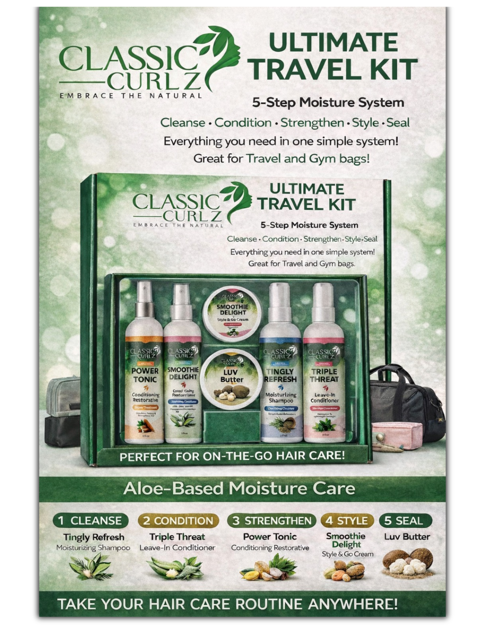 Classic Curlz Ultimate Travel Kit — TSA Approved Natural Hair Care 5 Products